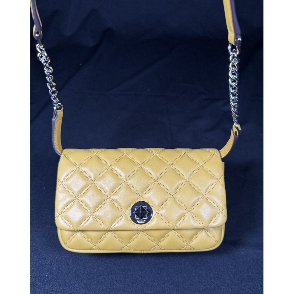 Kate Spade Yellow Quilted Flap Turnlock Leather Crossbody Purse